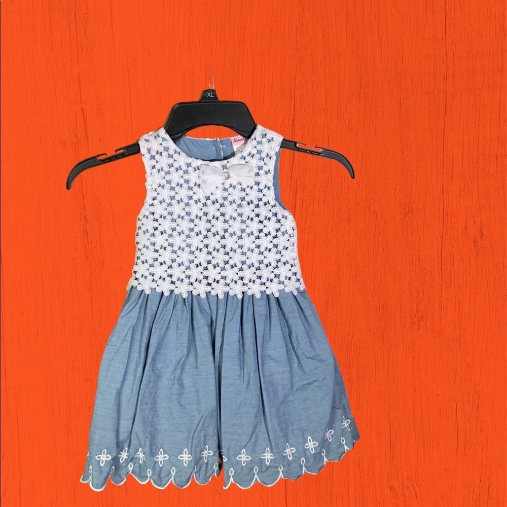 Nannette Baby Blue w White Floral Lace Overlay Dress Toddler Girls 2T